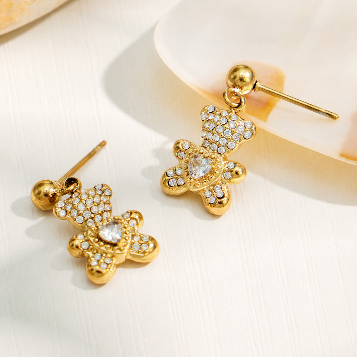 316L Stainless Steel 18K PVD Gold Bear Zircon Earrings made with 316L stainless steel and 18K PVD gold finish for wholesale jewelry buyers - image 6