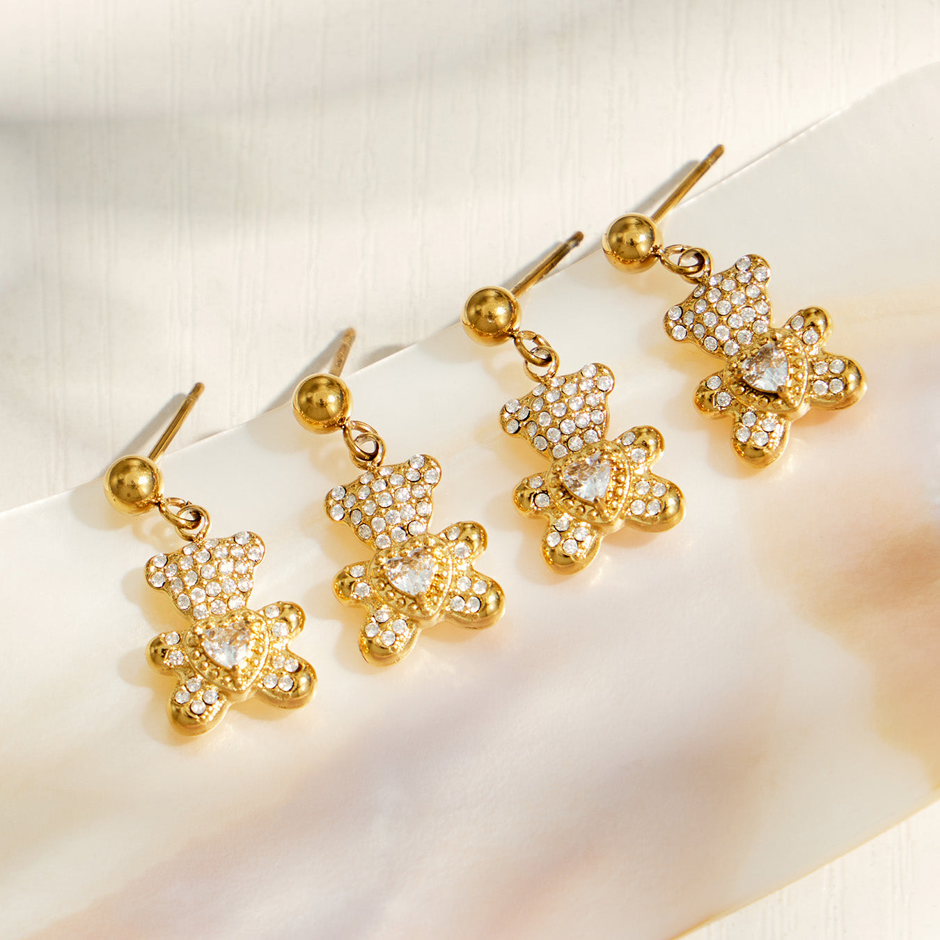 316L Stainless Steel 18K PVD Gold Bear Zircon Earrings made with 316L stainless steel and 18K PVD gold finish for wholesale jewelry buyers - image 7