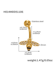 Gold CZ cross belly button ring with curved barbell, 316L stainless steel navel piercing jewelry