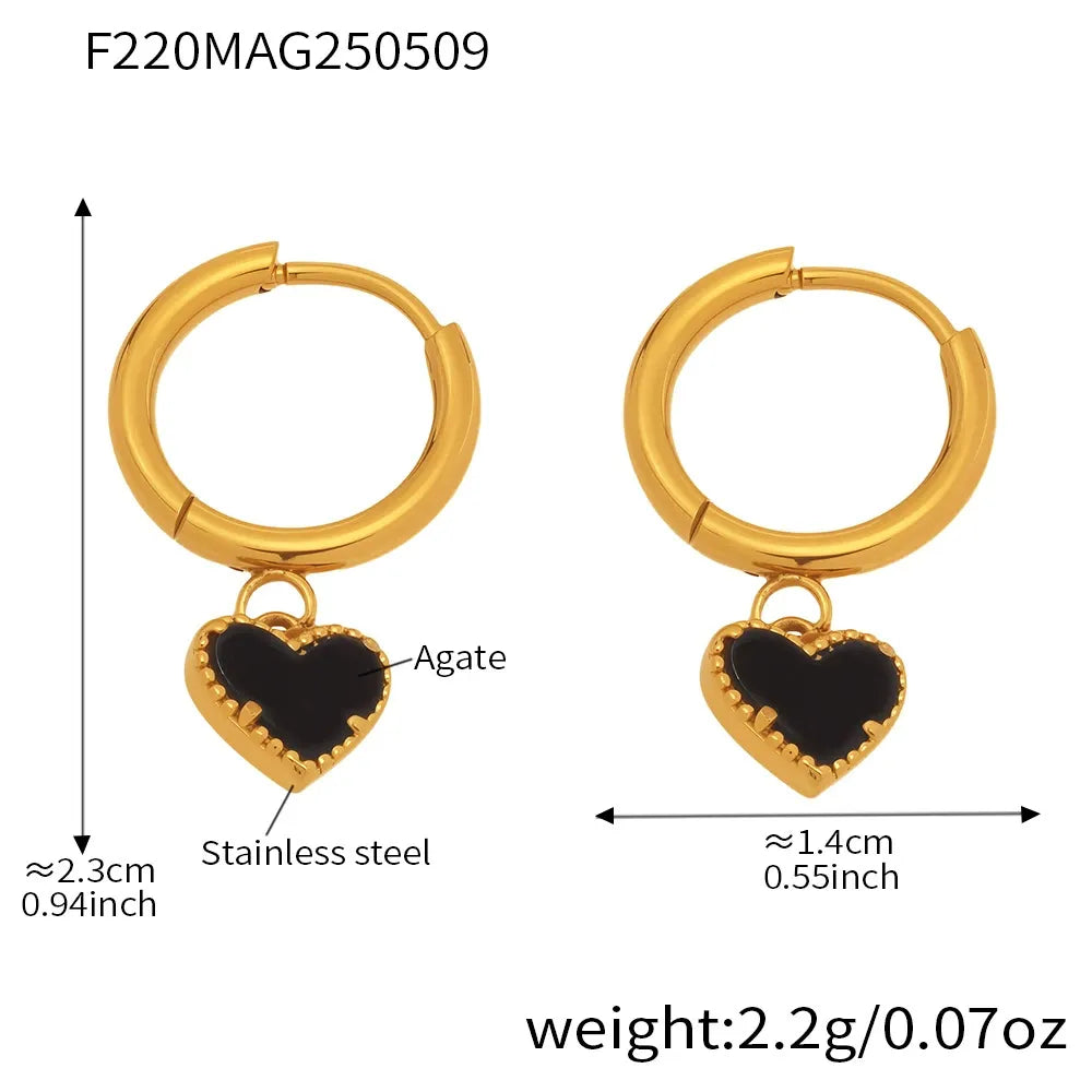 316L Stainless Steel Black Agate Heart Huggies - Image 5
