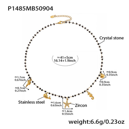 316L Stainless Steel Black Crystal & Starfish Zircon DIY Multi-Pendant Necklace - Image 3