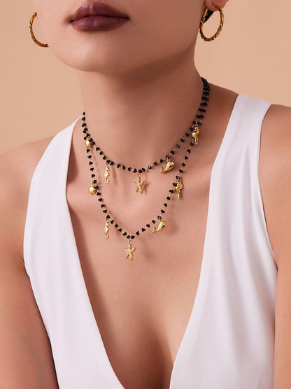 316L Stainless Steel Black Crystal & Starfish Zircon DIY Multi-Pendant Necklace - Image 4