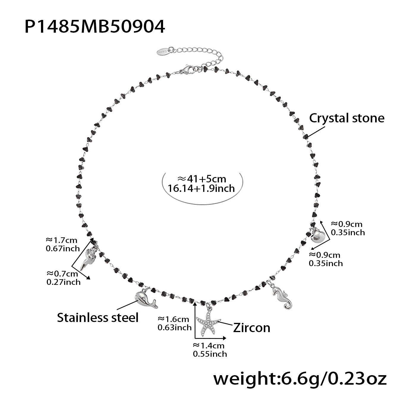 316L Stainless Steel Black Crystal & Starfish Zircon DIY Multi-Pendant Necklace - Image 7