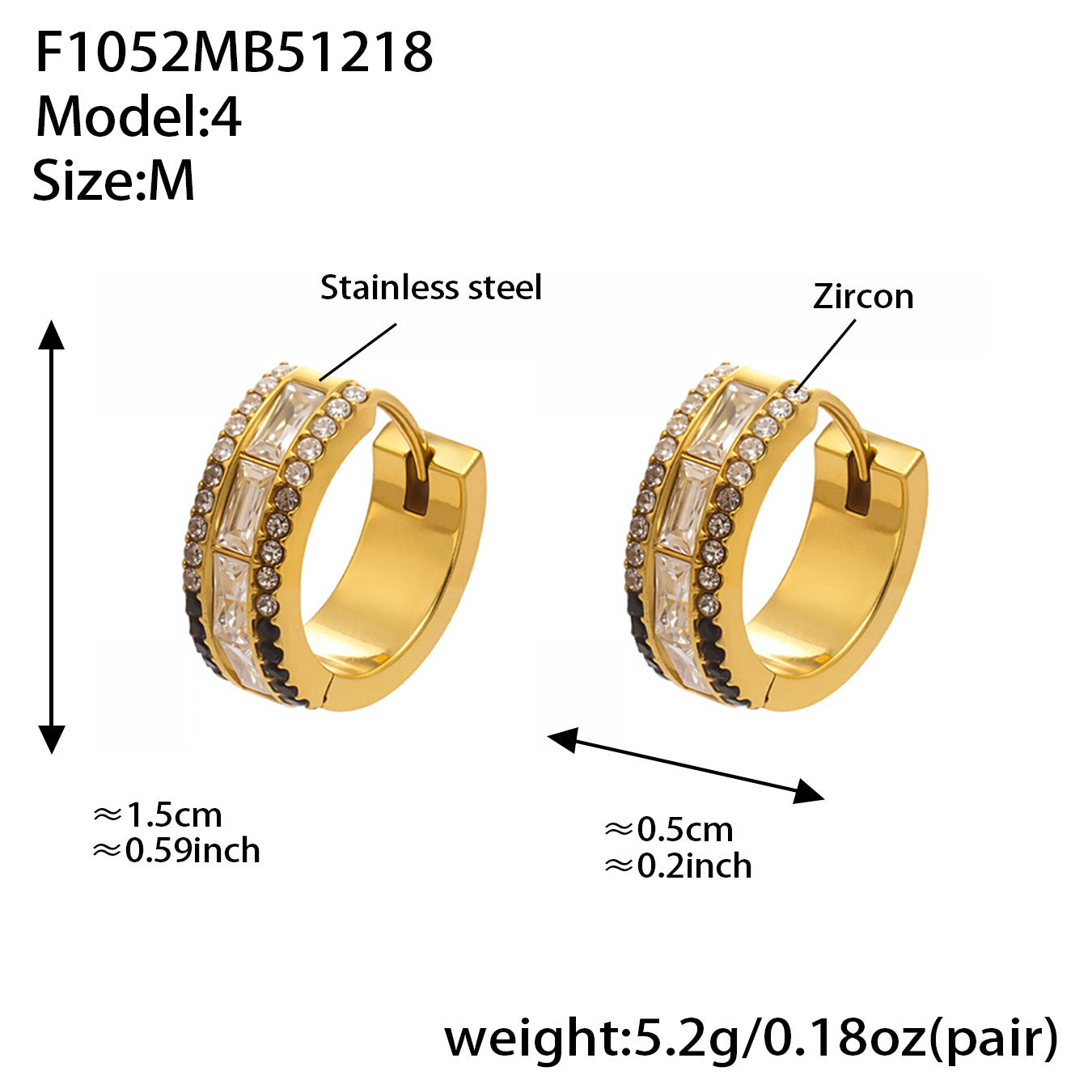 316L Stainless Steel 5A CZ Double Row Hoop Earrings | 18K PVD Gold Plated Multi Color Huggie Hoops Wholesale