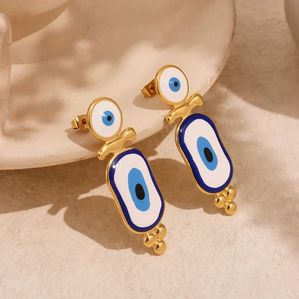 316L Stainless Steel Blue Enamel Evil Eye Earrings - Image 4