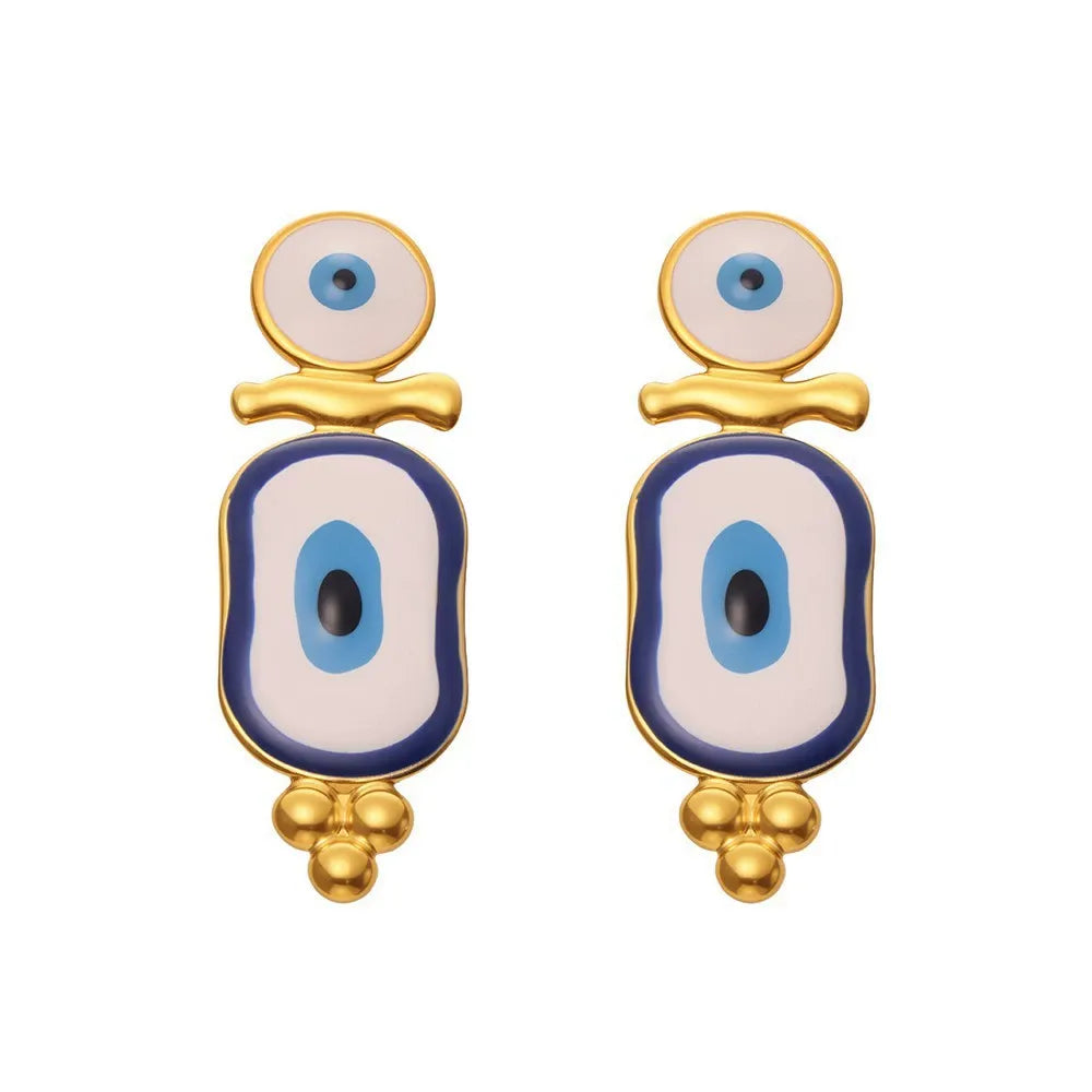 316L Stainless Steel Blue Enamel Evil Eye Earrings - Image 5
