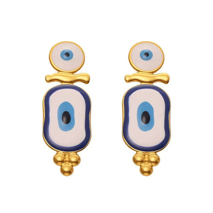 316L Stainless Steel Blue Enamel Evil Eye Earrings - Image 5