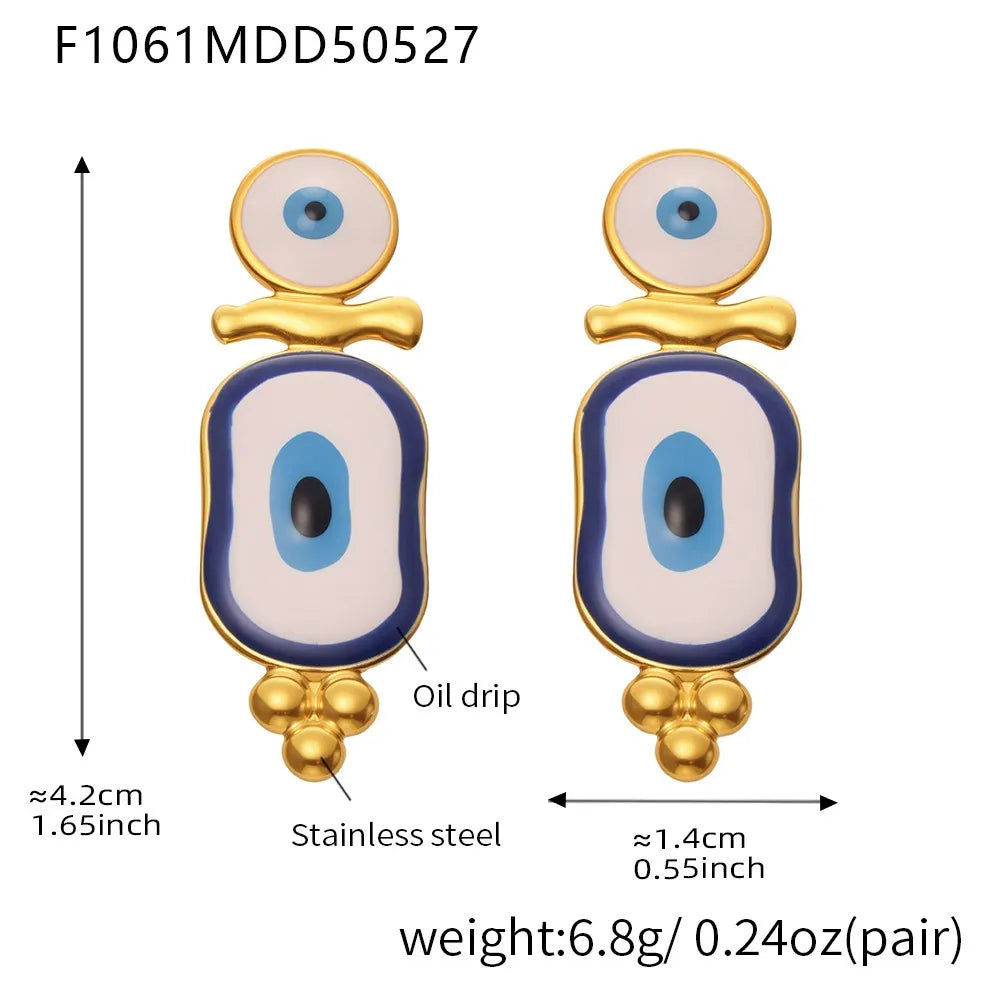 316L Stainless Steel Blue Enamel Evil Eye Earrings - Image 6