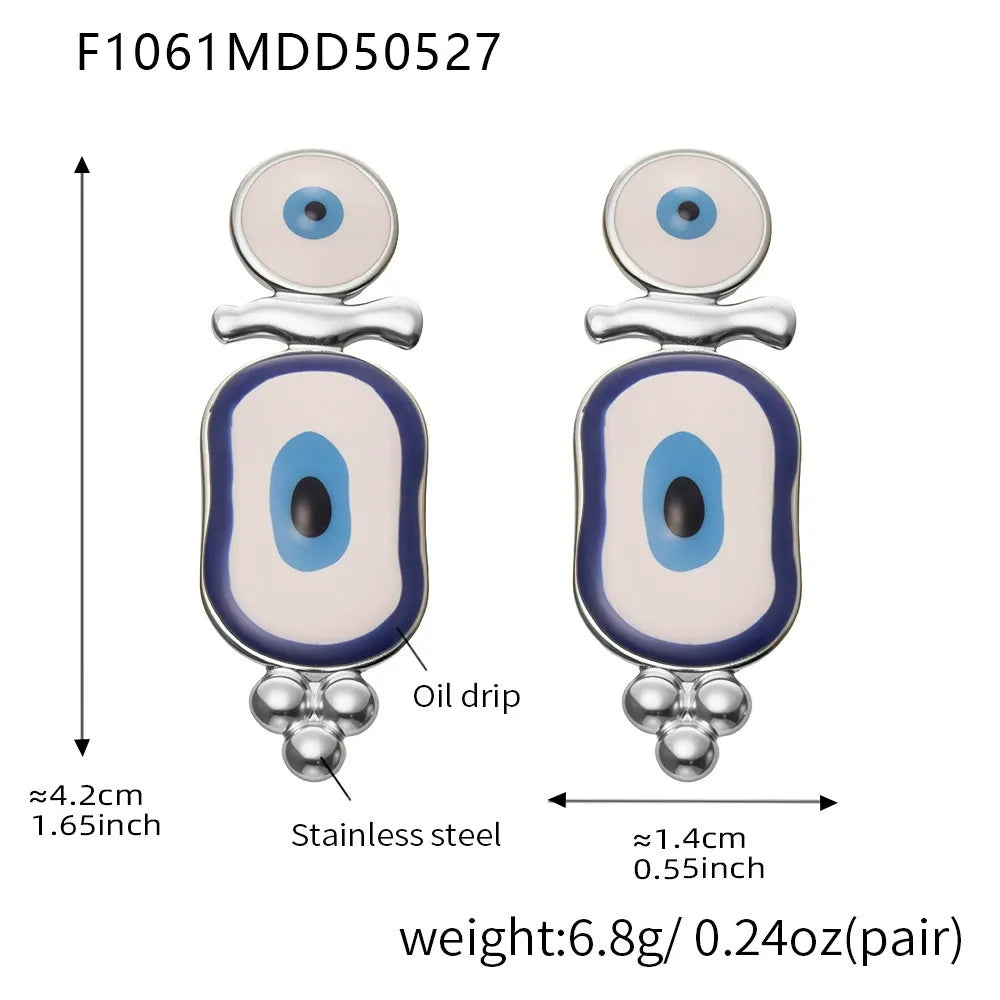 316L Stainless Steel Blue Enamel Evil Eye Earrings - Image 7