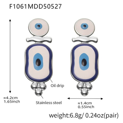 316L Stainless Steel Blue Enamel Evil Eye Earrings - Image 7