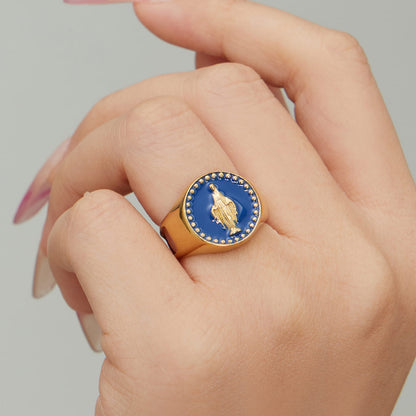 Blue enamel 316L stainless steel oil drip signet ring for wholesale jewelry suppliers