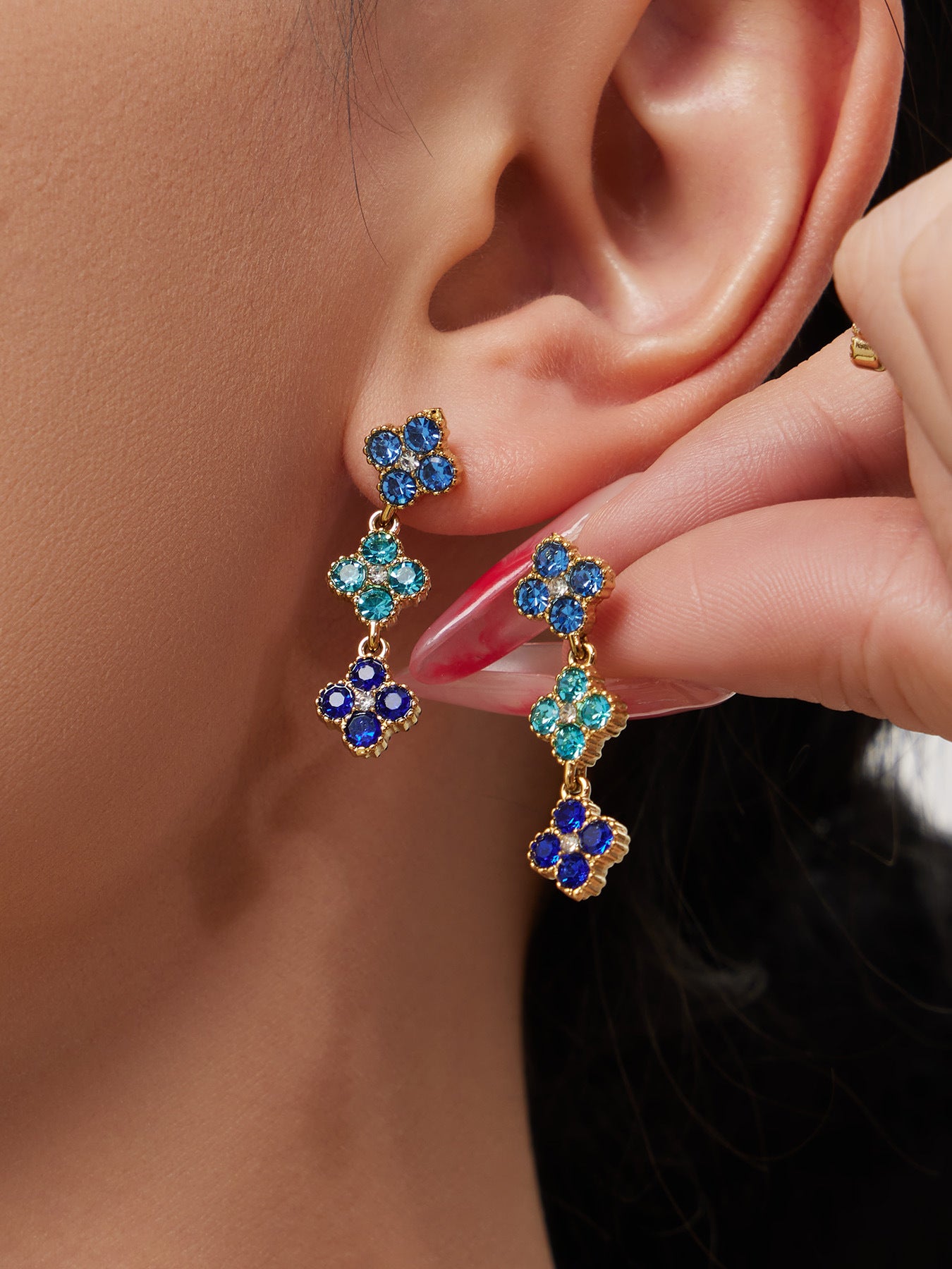316L Stainless Steel Dopamine Four-Leaf Zircon Jewelry Set – Ring Necklace Bracelet Earrings