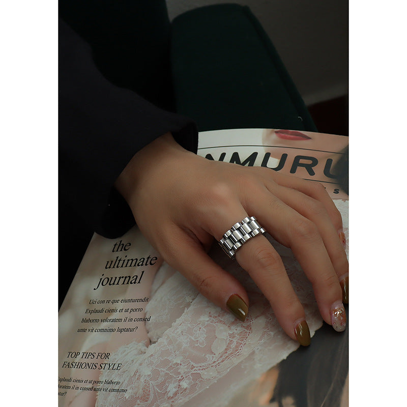 316L Stainless Steel Bold Industrial Design Stackable Ring - Image 6