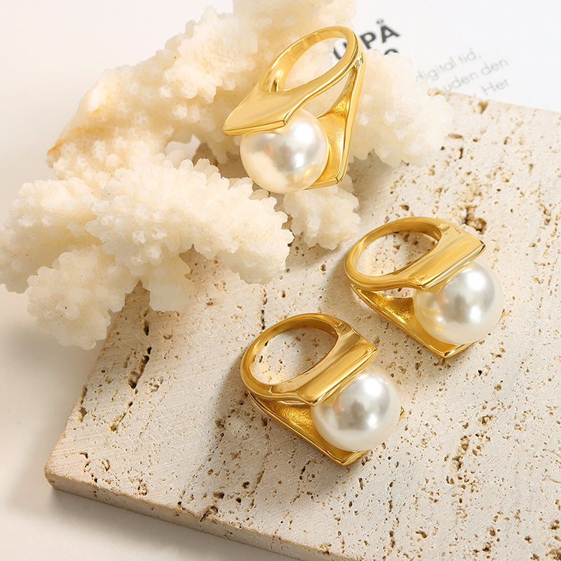 316L Stainless Steel Bold Y-Shaped Pearl Ring - Image 3