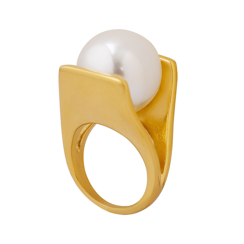 316L Stainless Steel Bold Y-Shaped Pearl Ring - Image 4