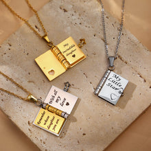 316L Stainless Steel 18K Gold PVD Engraved Book Pendant Necklace – Mother’s Day Family Love Gift
