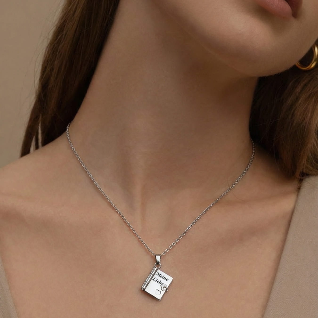 316L Stainless Steel 18K Gold PVD Engraved Book Pendant Necklace – Mother’s Day Family Love Gift