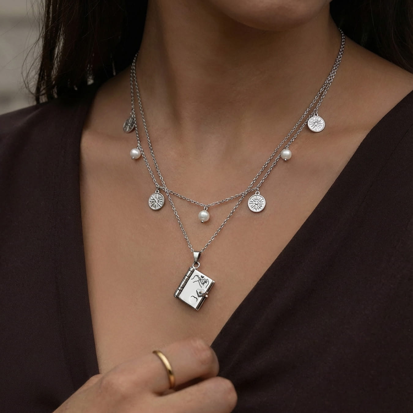 316L Stainless Steel 18K Gold PVD Engraved Book Pendant Necklace – Mother’s Day Family Love Gift