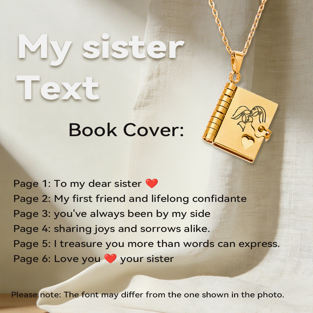 316L Stainless Steel 18K Gold PVD Engraved Book Pendant Necklace – Mother’s Day Family Love Gift