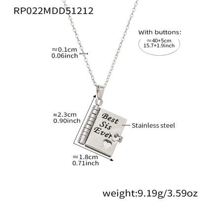 316L stainless steel engraved book pendant necklace with “Best Sis Ever” message
