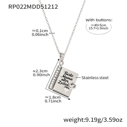 316L stainless steel book pendant necklace in silver with “Beste Mama aller Zeiten” engraving
