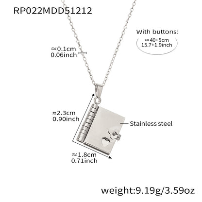 316L stainless steel book pendant necklace with blank cover design and heart detail
