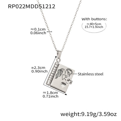 316L stainless steel book pendant necklace engraved couple illustration romantic love gift necklace