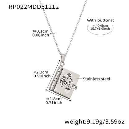 316L stainless steel book pendant necklace with parents and child family illustration
