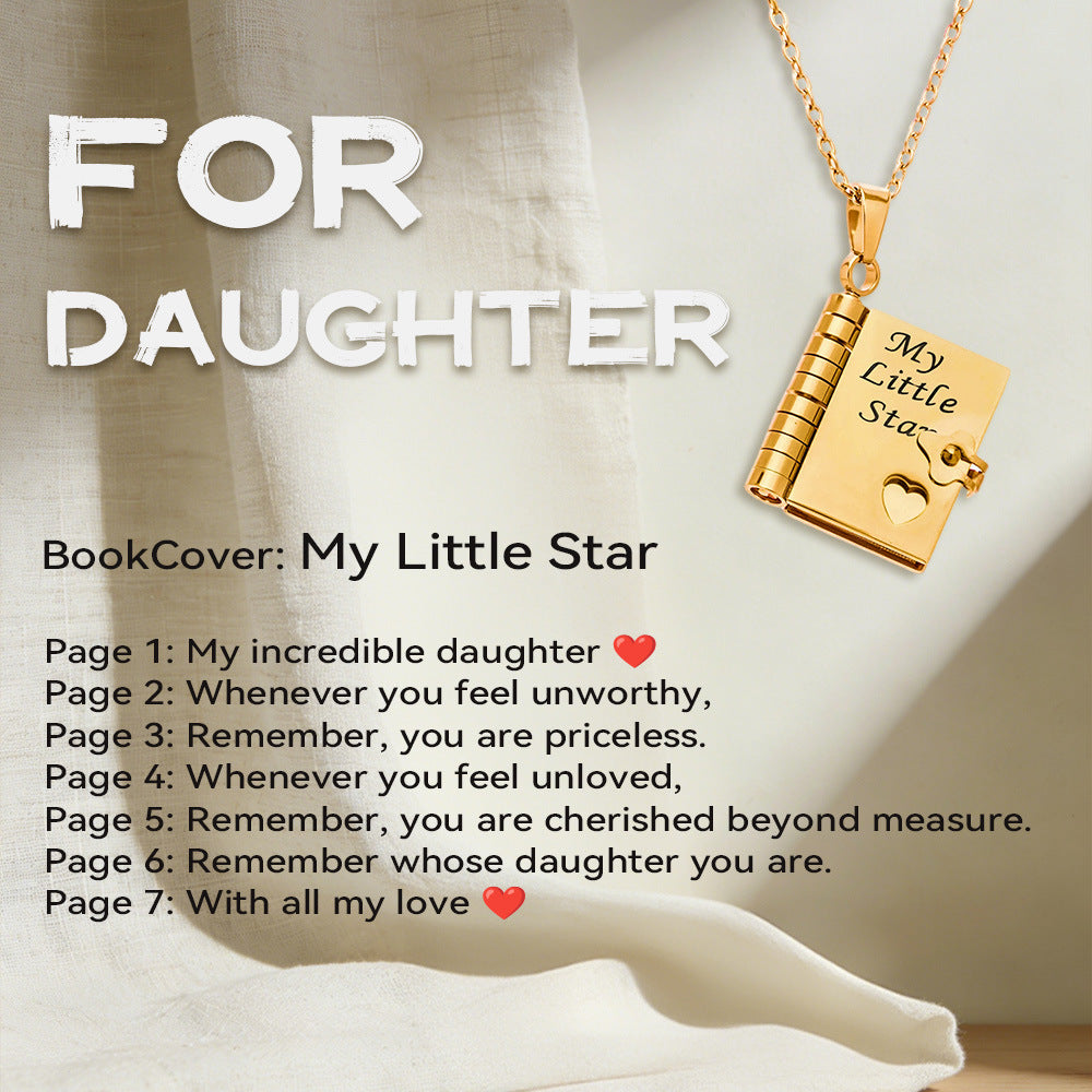 316L Stainless Steel 18K Gold PVD Engraved Book Pendant Necklace – Mother’s Day Family Love Gift