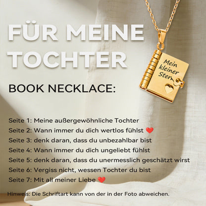 gold stainless steel book pendant necklace with German message Fur Meine Tochter inside emotional gift jewelry