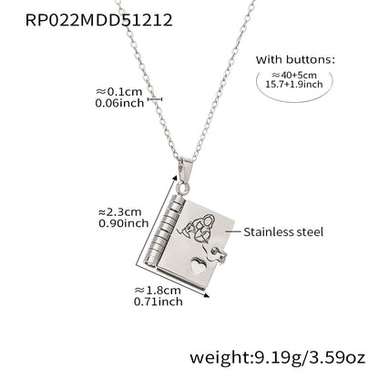 316L stainless steel book pendant necklace with LOVE lettering engraving
