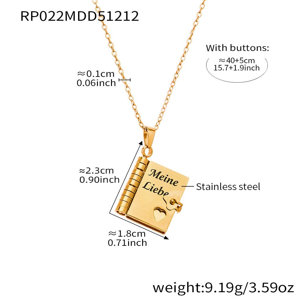 316L Stainless Steel 18K Gold PVD Engraved Book Pendant Necklace – Mother’s Day Family Love Gift
