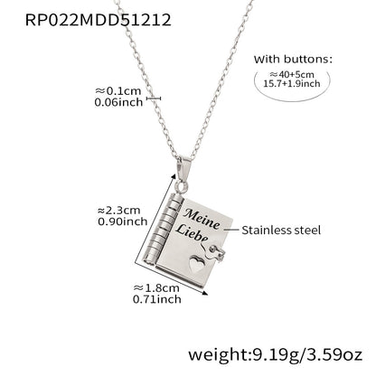 316L stainless steel engraved book pendant necklace with “Meine Liebe” German message
