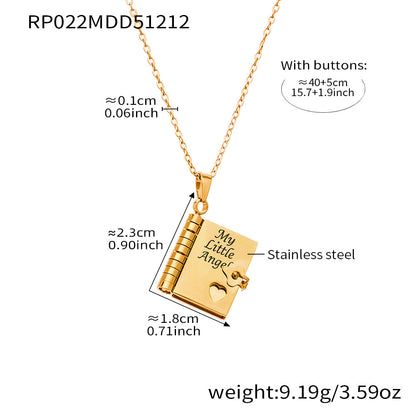 316L stainless steel engraved book pendant necklace with “My Little Hero” message design
