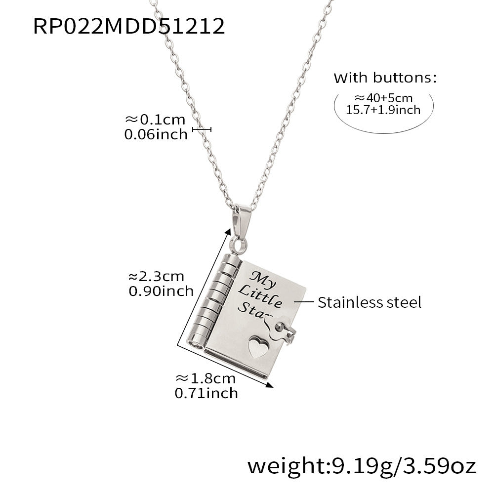316L stainless steel book necklace engraved My Little Star in silver finish gift pendant with chain