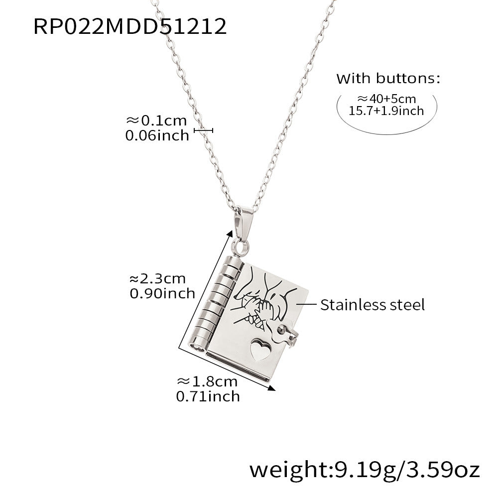 316L stainless steel book pendant necklace engraved parent and child hands meaningful family necklace