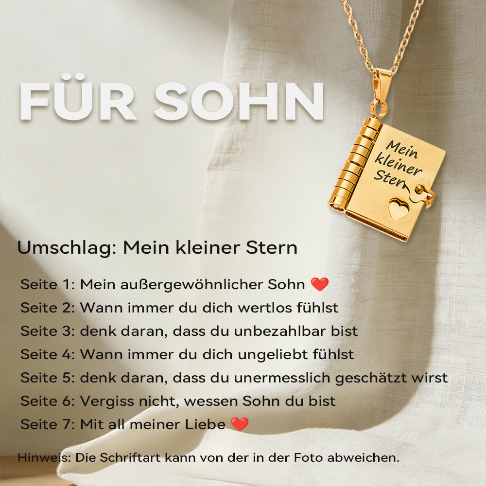 316L Stainless Steel 18K Gold PVD Engraved Book Pendant Necklace – Mother’s Day Family Love Gift