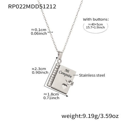 316L stainless steel book pendant necklace Spanish engraving Mi Campeón inspirational gift necklace