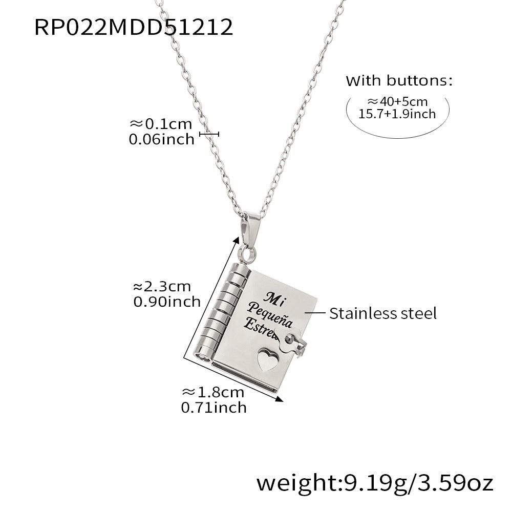 316L stainless steel book pendant necklace Spanish engraving Mi Pequeña Estrella meaningful gift necklace