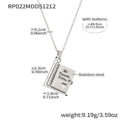 316L stainless steel book pendant necklace Spanish engraving Mi Pequeña Estrella meaningful gift necklace