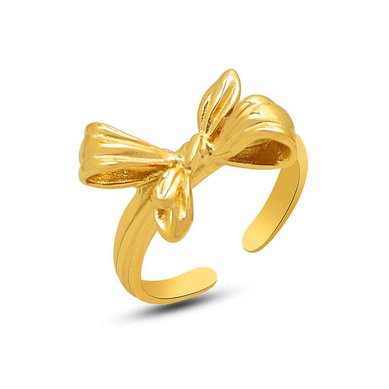 Gold PVD stainless steel bow open ring minimalist jewelry design
