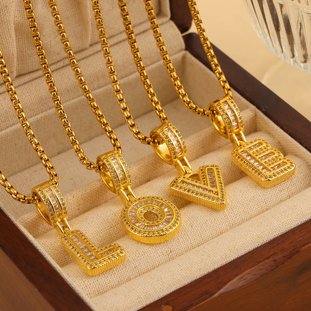 316L Stainless Steel 18K PVD Gold Box Chain Letter Necklace made with 316L stainless steel and 18K PVD gold finish for wholesale jewelry buyers - image 24