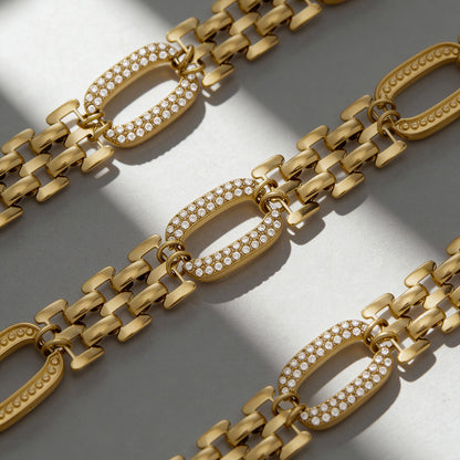 316L stainless steel oval link bracelet clasp and extender detail 18K PVD gold