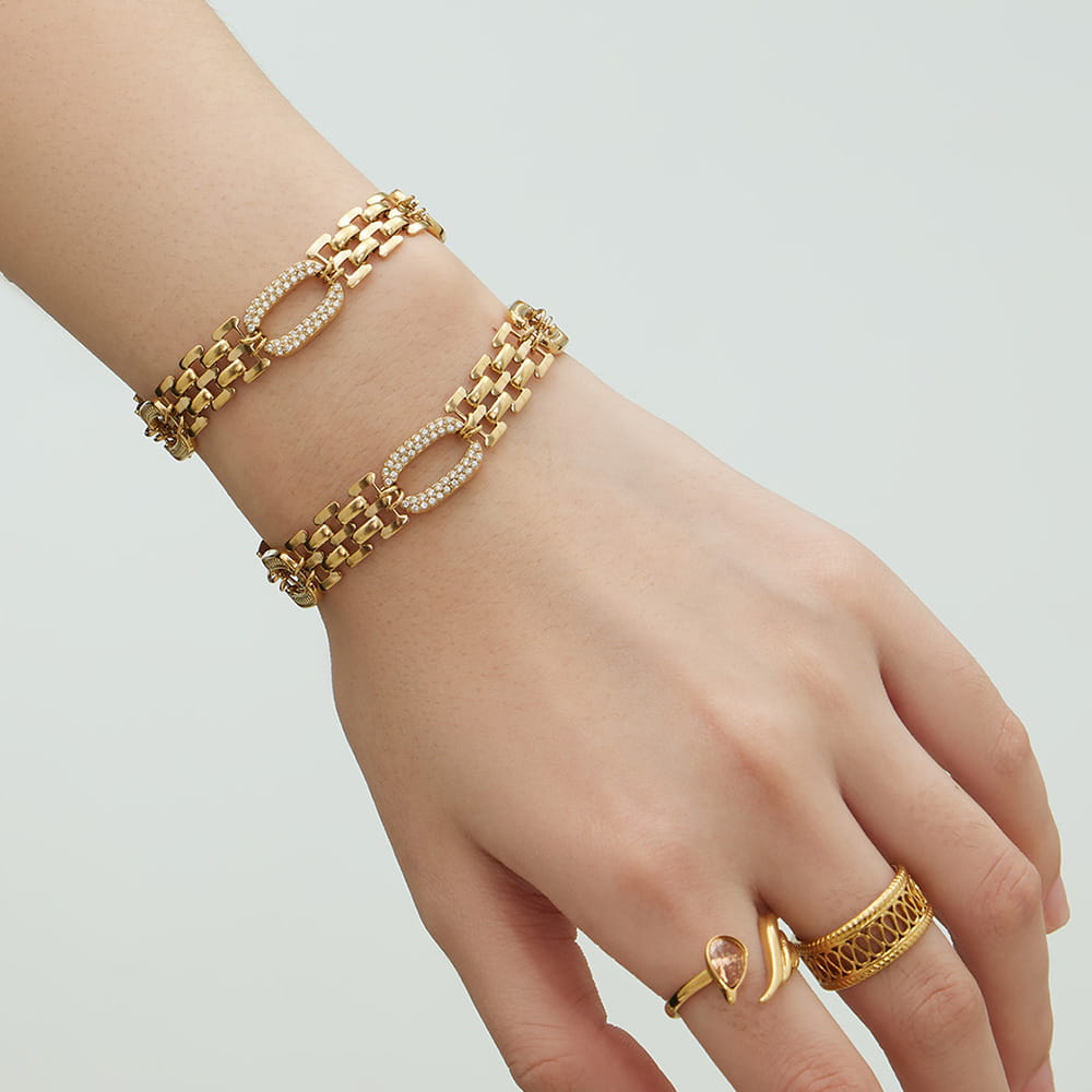 316L stainless steel oval link zircon bracelet stacking style for wholesale jewelry