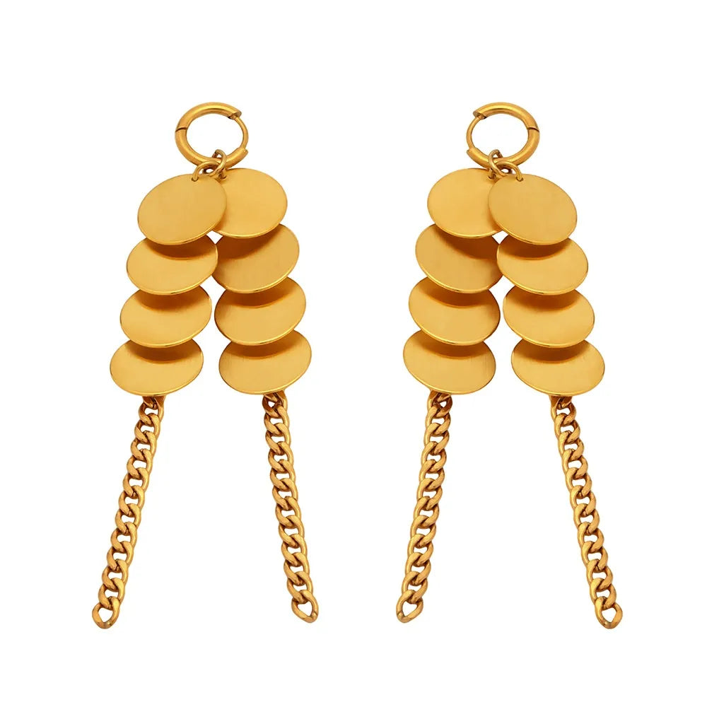316L stainless steel Brushed Disc Chain Tassel Earrings main product view for wholesale earrings buyers