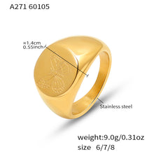 316L Stainless Steel Butterfly & Peony Engraved Signet Ring