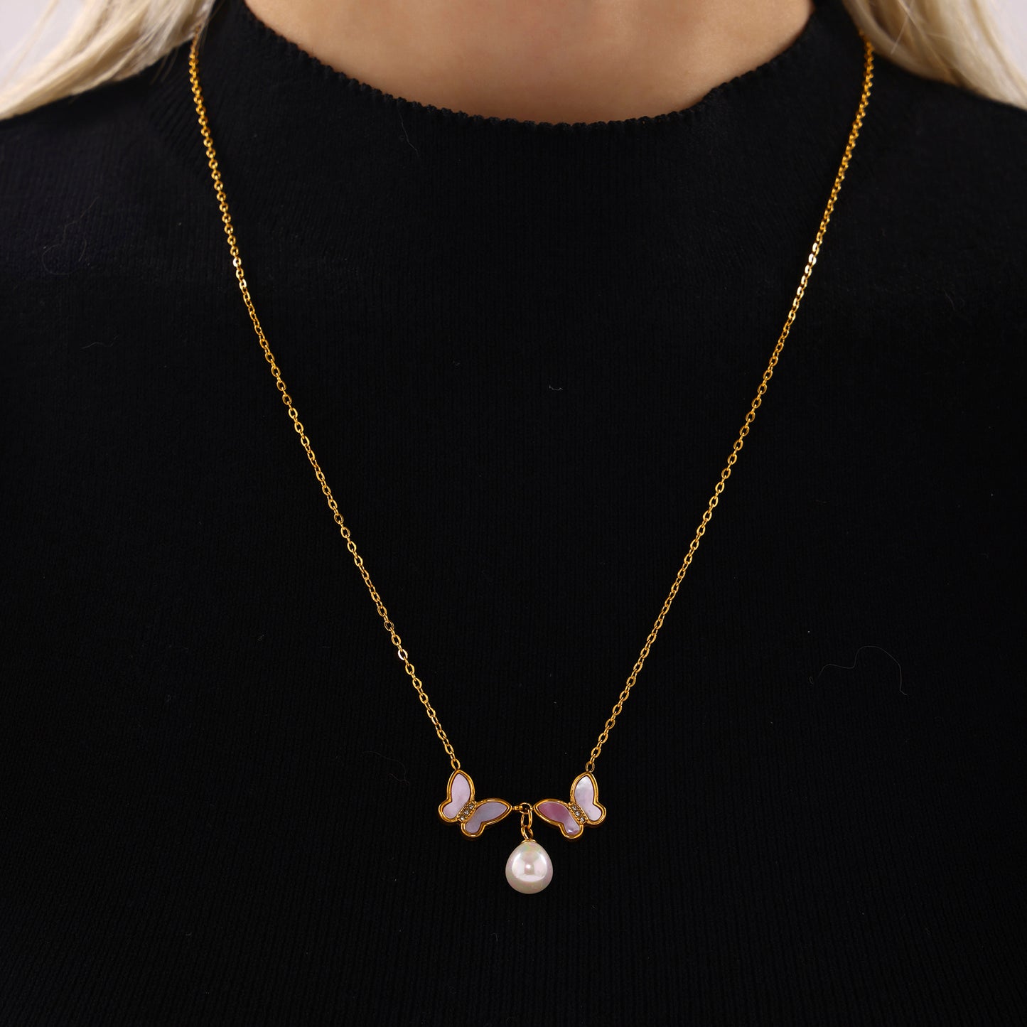 316L Stainless Steel 18K PVD Gold Butterfly Necklace made with 316L stainless steel and 18K PVD gold finish for wholesale jewelry buyers - image 10