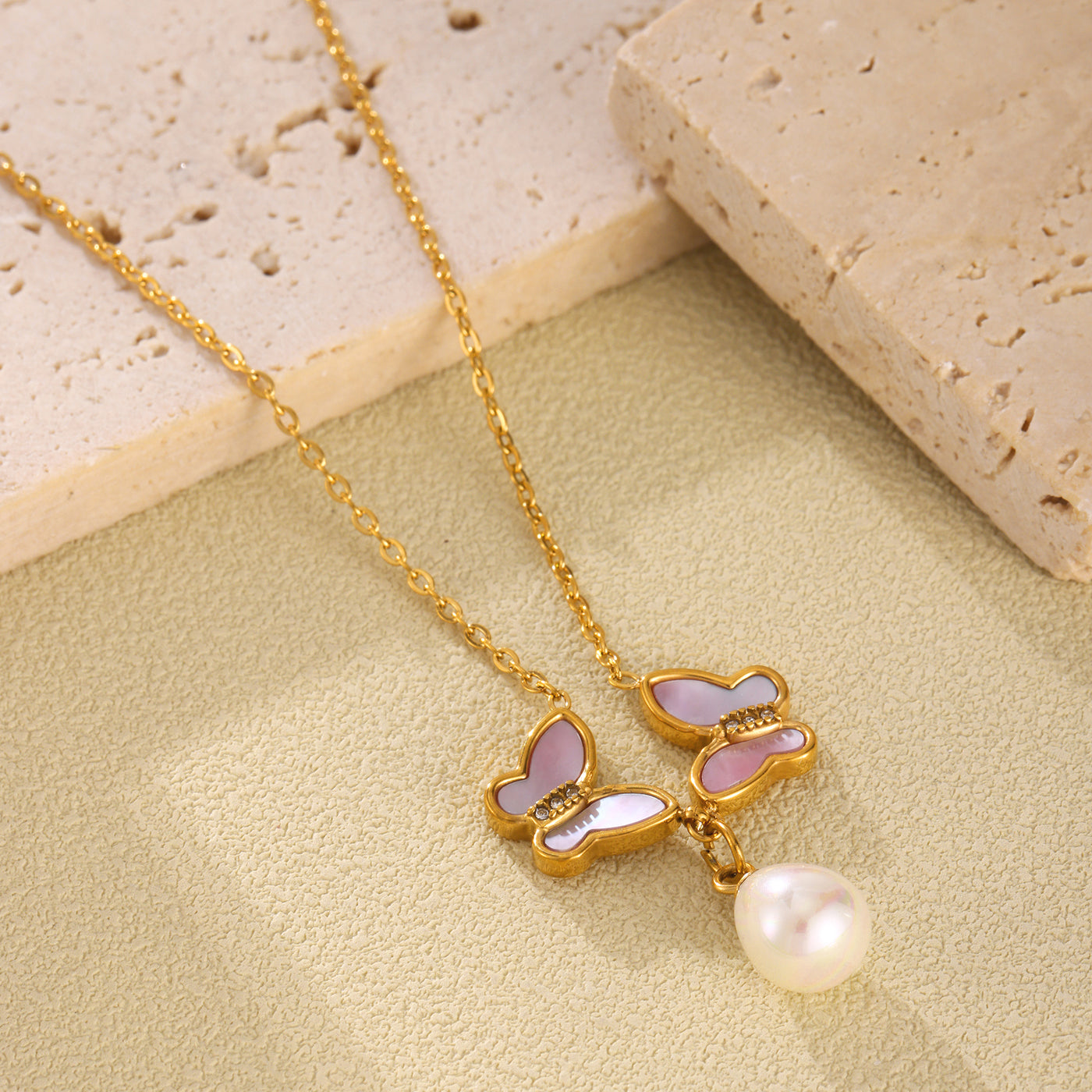 316L Stainless Steel 18K PVD Gold Butterfly Necklace made with 316L stainless steel and 18K PVD gold finish for wholesale jewelry buyers - image 3