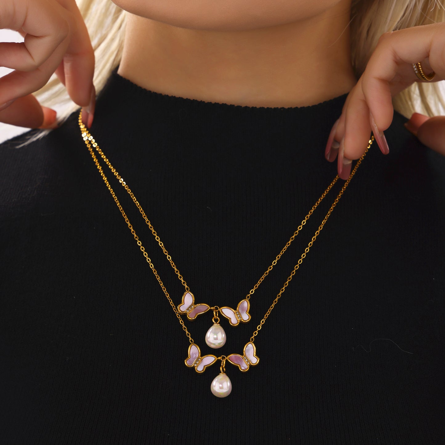 316L Stainless Steel 18K PVD Gold Butterfly Necklace made with 316L stainless steel and 18K PVD gold finish for wholesale jewelry buyers - image 4