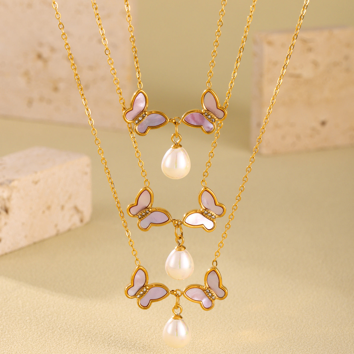 316L Stainless Steel 18K PVD Gold Butterfly Necklace made with 316L stainless steel and 18K PVD gold finish for wholesale jewelry buyers - image 9